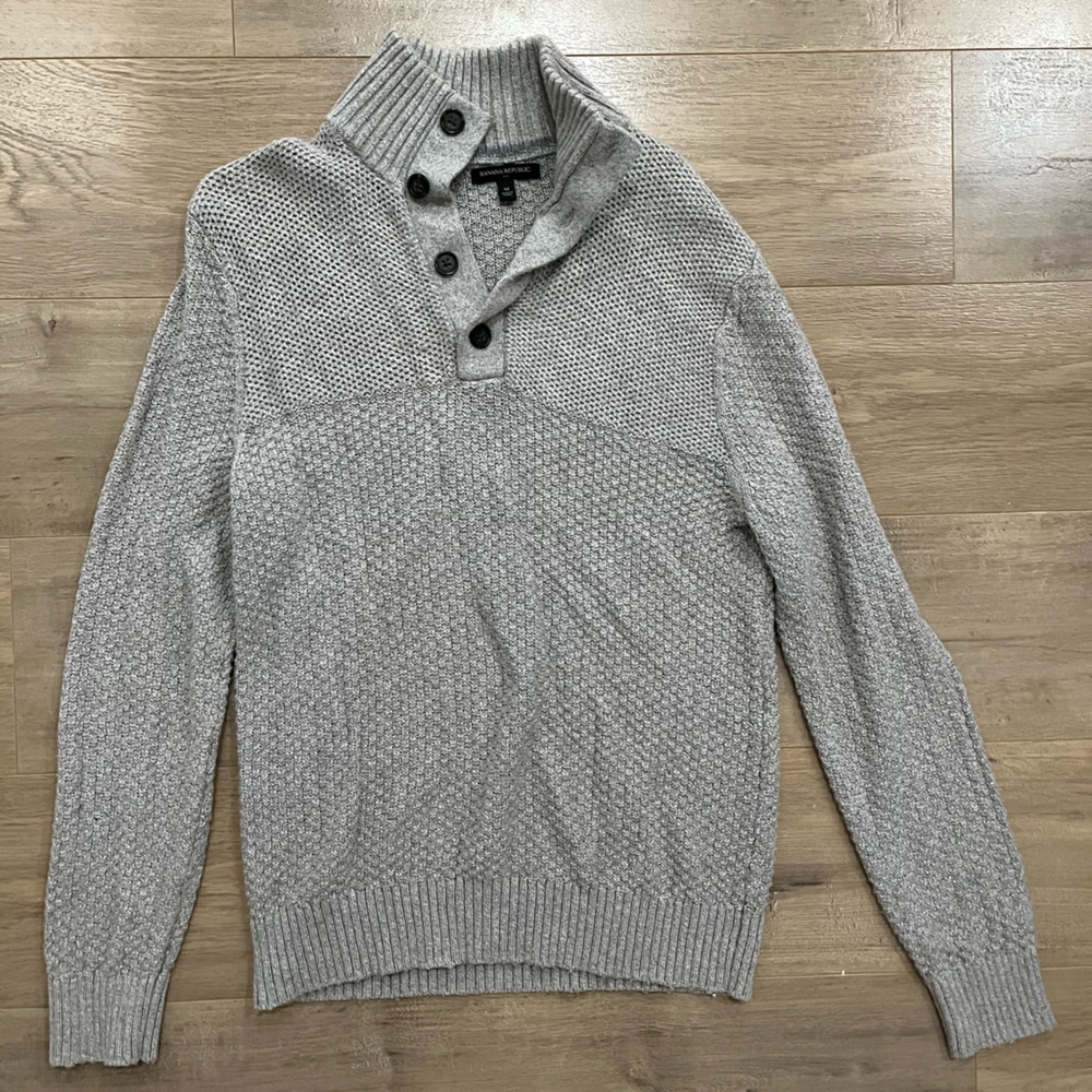Men’s Banana Republic 1/4 Button Down Cardigan Pebbled Gray